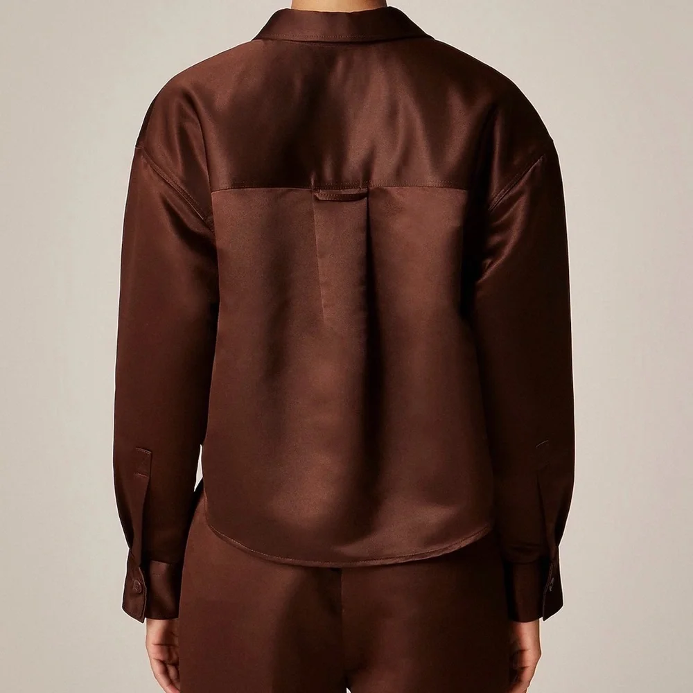 J Crew Etienne French Press Cropped Button Up Shirt in Duchesse Satin